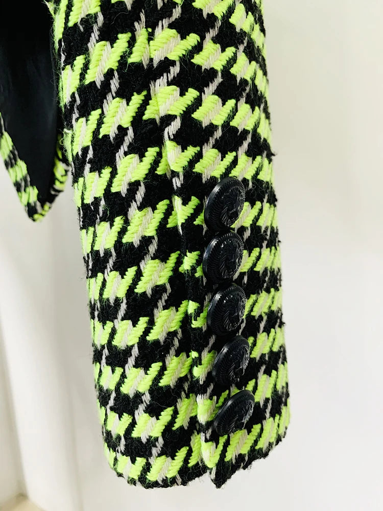 HIGH STREET Newest 2026 Fashion Designer Women's Lion Buttons Logo Beaded Houndstooth Tweed Jacket