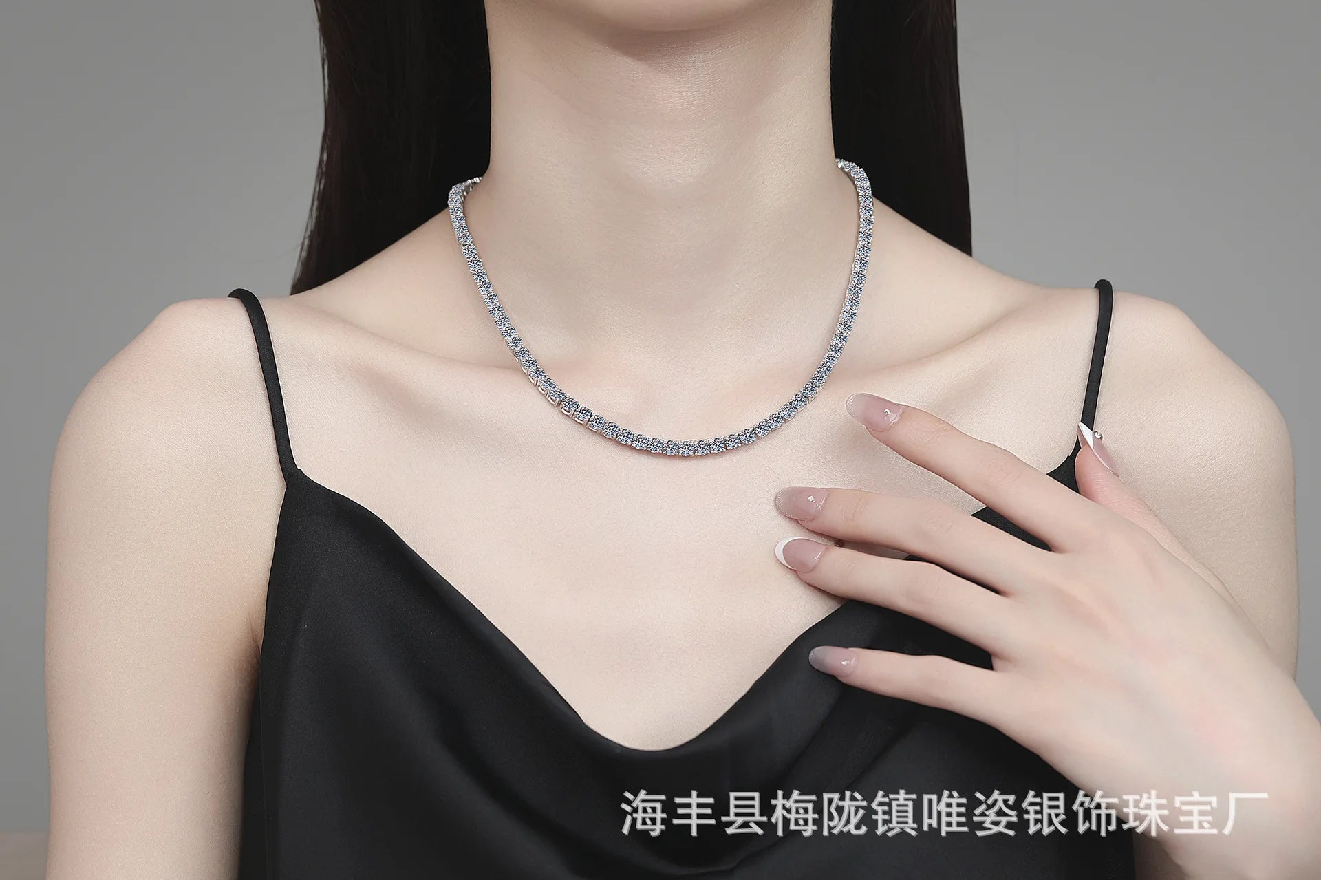 Bulk High-End Hip-Hop Necklace, PT950 Platinum Moissanite Tennis Style, Unisex Aesthetic Luxury Jewelry