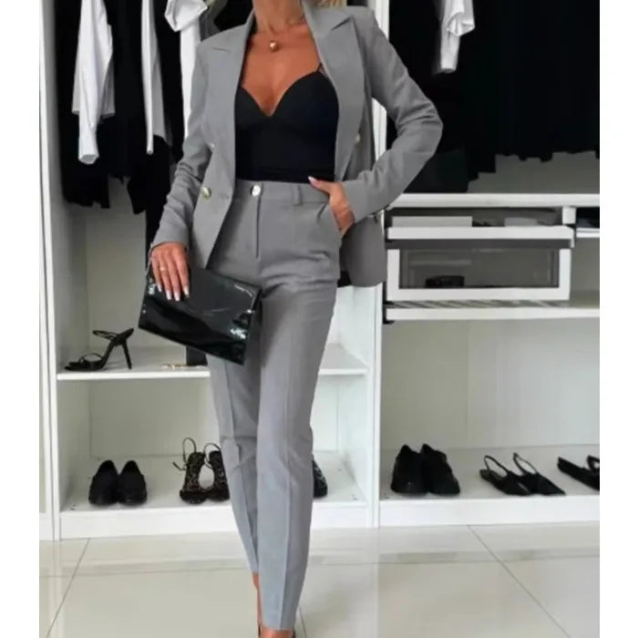 Two Piece Sets Woman Outfit 2025 Spring Solid Color Versatile Temperament Blazer Coat & Fashiona Casual Pocket Design Pants Set