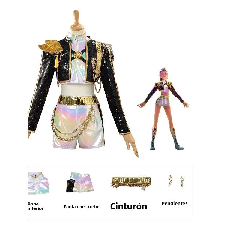 Kpop  Magic Girl Cosplay Costume Children Adults Anime Mila Performance Black Gold Costume Full Set for Halloween