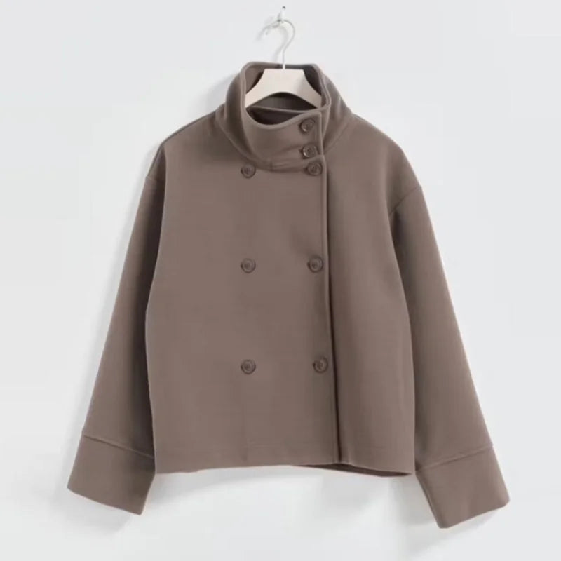 Urban Black Woolen Blend Coats Women Stand Collar Single-breasted Long Sleeve Thick Warm Jacket 2025 Autumn Winter Lady Outwear