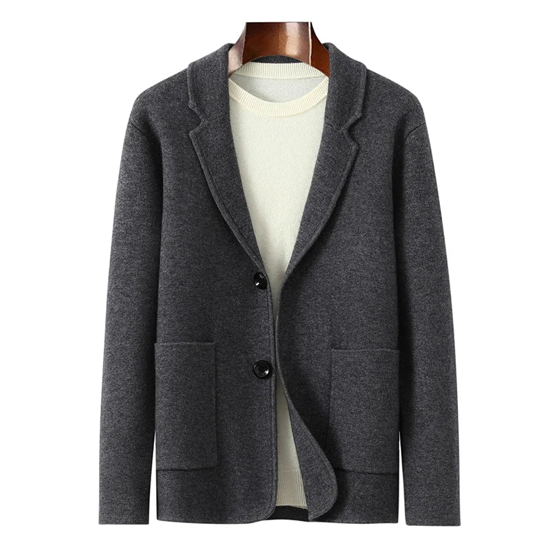 100%Cashmere Suit Men's Suit Collar Knitted Cardigan Business Casual Coat High Waisted Knitted Shorts Winter Thick Two-piece Set