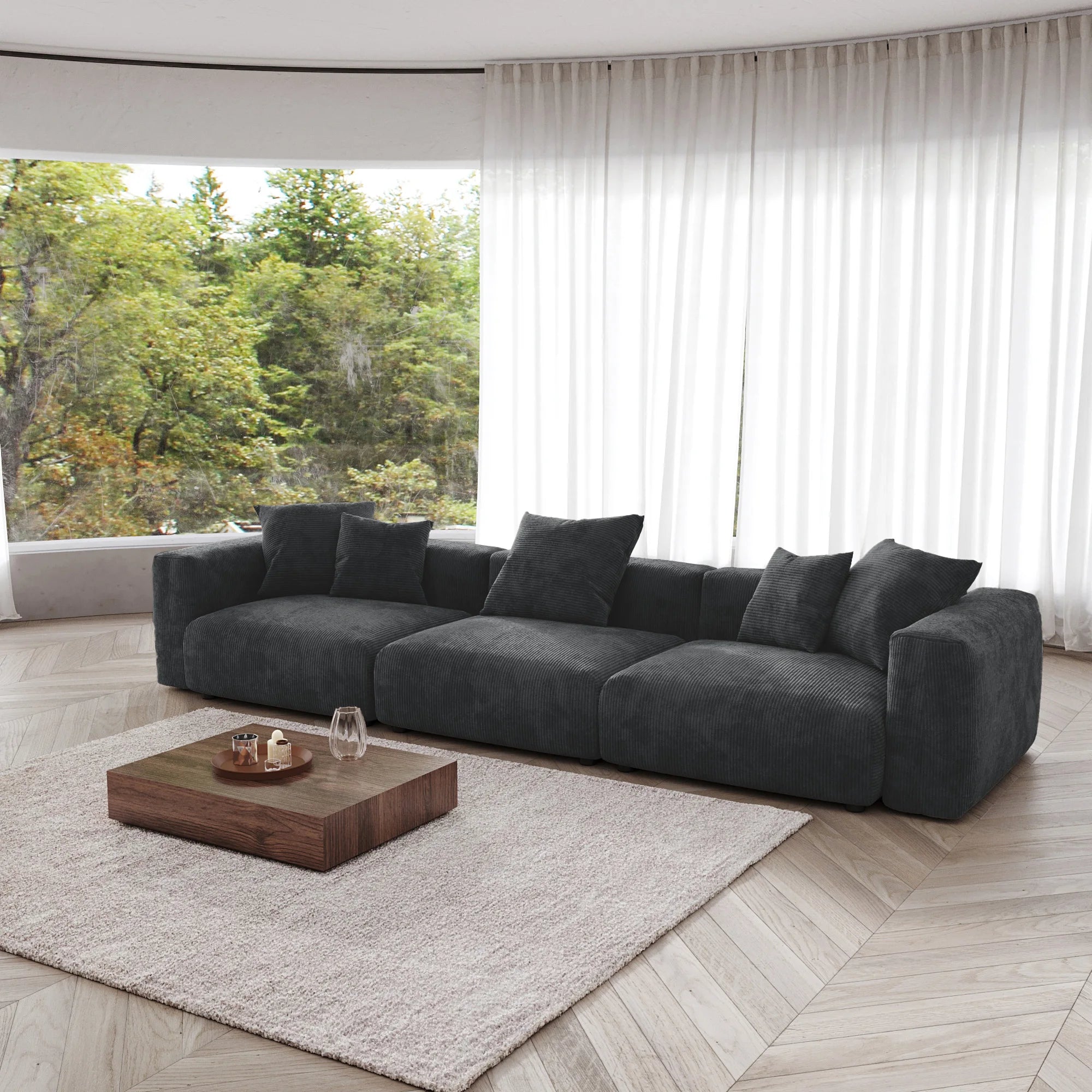 Sdorens 141.73'' L Shape Sectional Sofa Corduroy Fabric Couches Oversized 3 Seater Couch with 1 Ottomans for Living Room Set