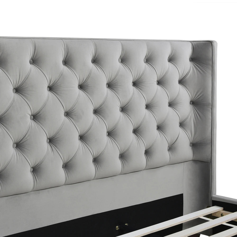 Manhattan Shelter King Platform Bed Frame - Opal Grey Velvet