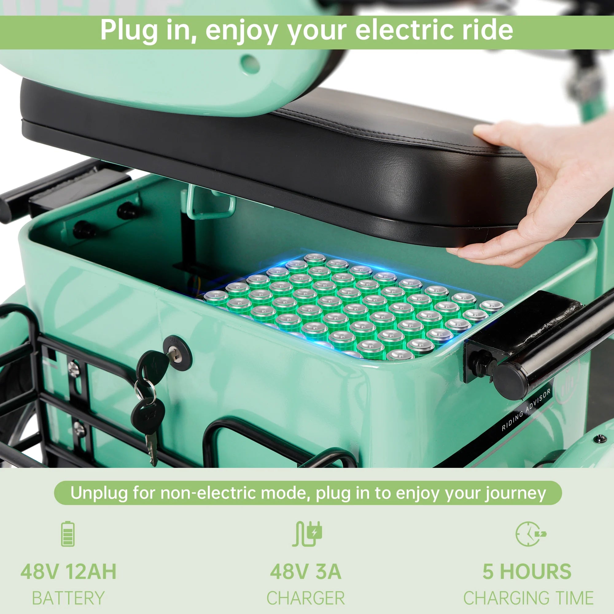 Artudatech 400W 48V 12A Elder Electric folding tricycle for Adults 3 wheel e-trike Bike with Rear Seat