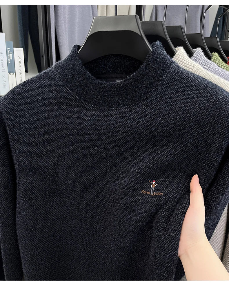 High end brand men's round neck sweater letters cartoon embroidery comfort casual knitted pullover fashion luxurious golf top