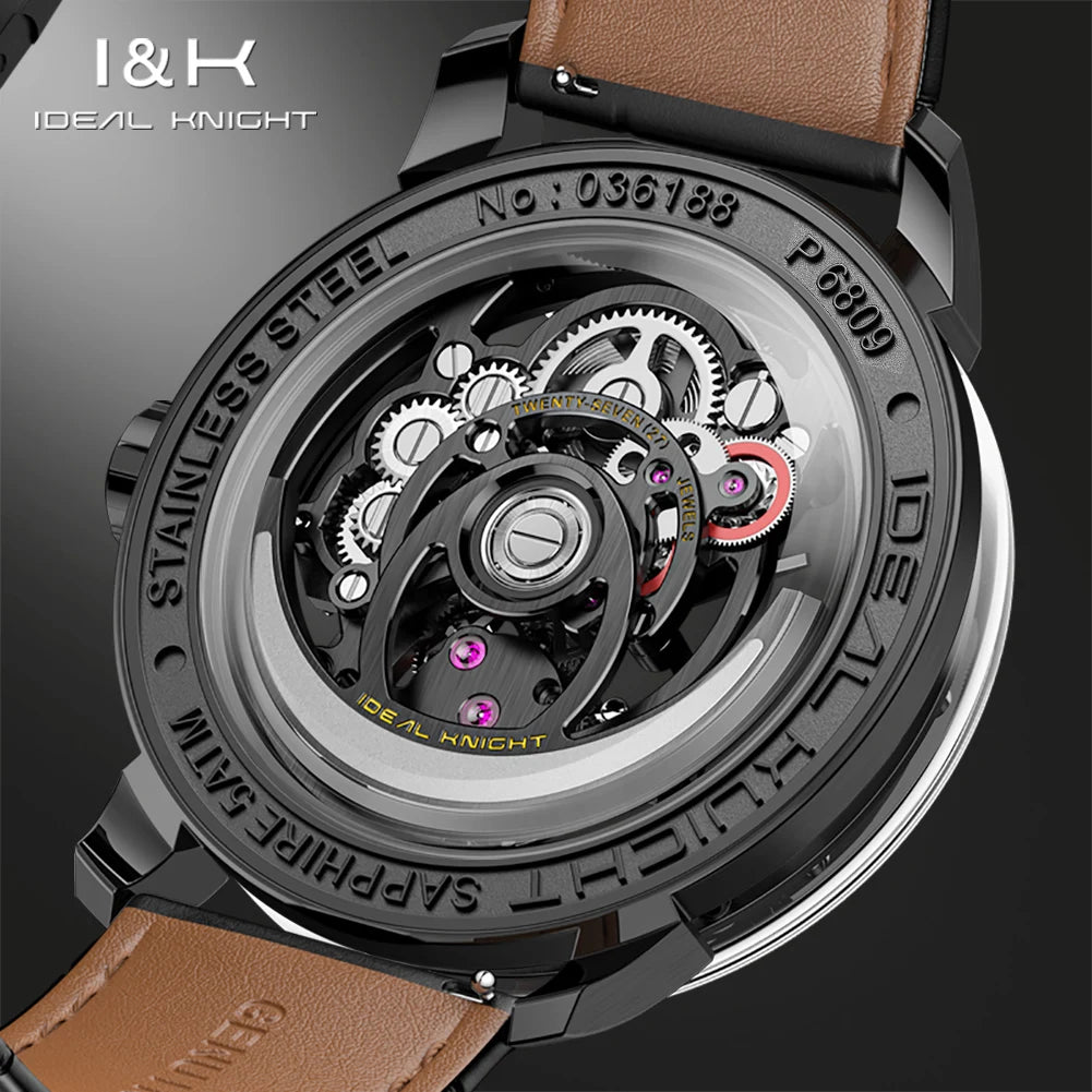 IDEAL KNIGHT 6809 Real Tourbillon Watches for Men High-end Luxury Transparant Hollowed Fully Automatic Mechanical Wristwatch New