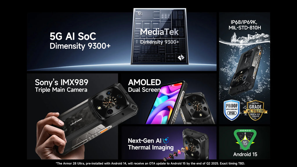 Ulefone Armor 28 Ultra 5G AI Thermal Imaging Rugged Phone 1TB ROM 32GB RAM Dimensity 9300+ Android AMOLED 6.67" Smartphone