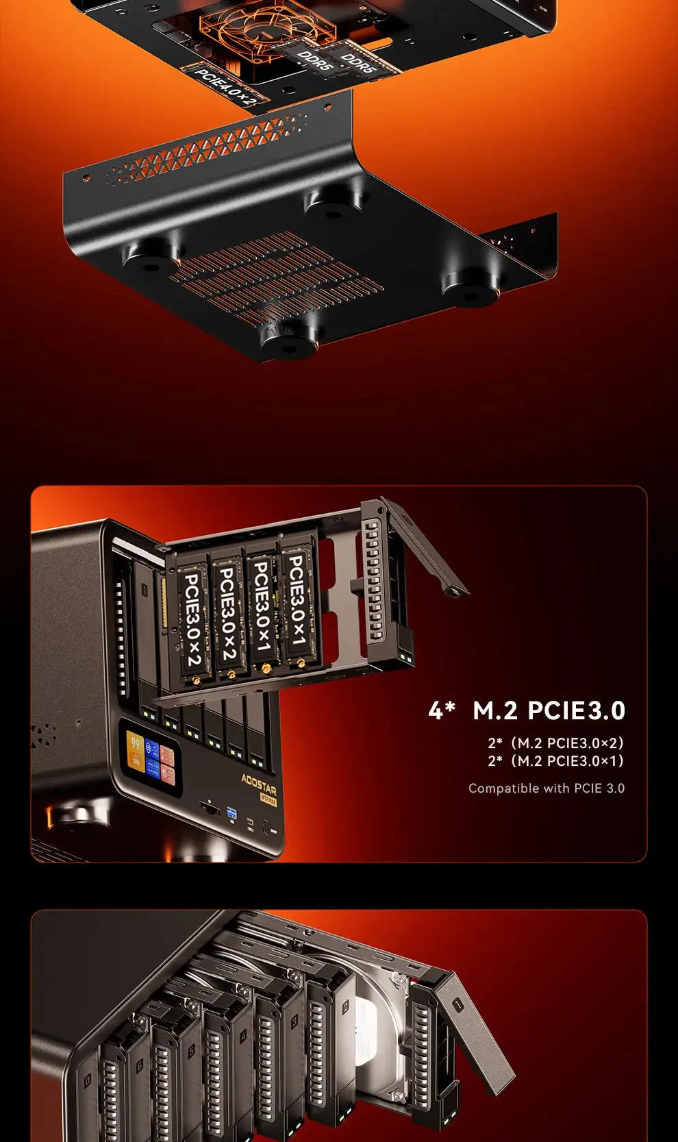 AOOSTAR High‑Performance NAS Mini PC AMD Ryzen 7 PRO 8845HS 11‑Bay HDD+M.2 SSD DDR5 ECC Dual 2.5G LAN USB4 OCuLink