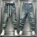 Retro stitching blue classic jeans fashion street harem pants top designer brand men clothing