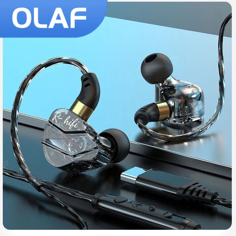 OLAF HiFi Type C Gaming Headphones Wired Earphones Handsfree Bass Stereo 3.5mm Headset Gamer Sports Earbuds Noise Cancelling