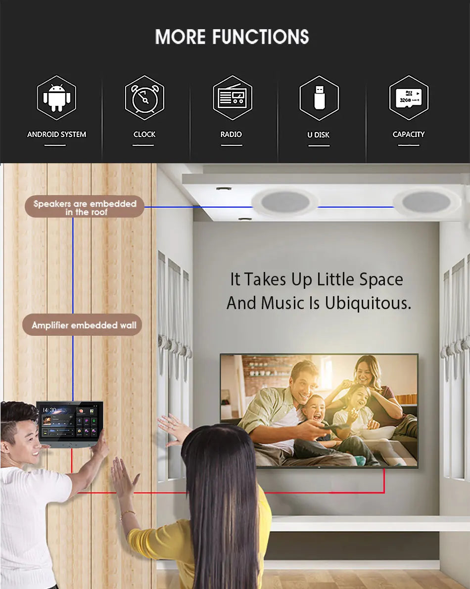 Karaoke WiFi Bluetooth 7 inch Screen Wall Amplifier Android Amp Smart Home Theater Sound System Mini Ceiling Speaker Residential