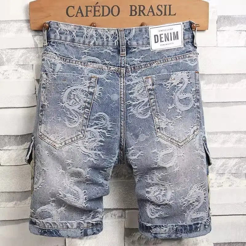 Dragon Embroidered Pants Men's Denim Shorts Men's Summer Thin Overalls 2025 New Designer Five-point Jeans Y2k Clothes Man