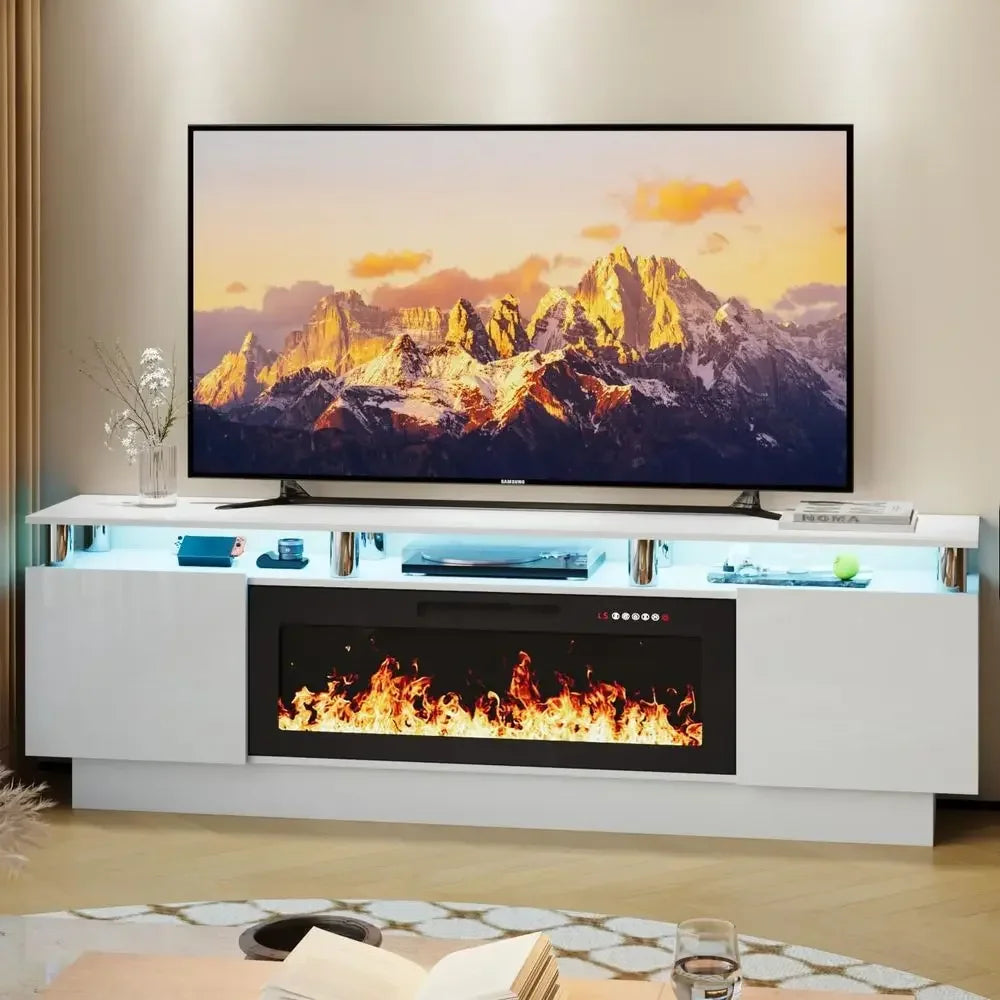 70-80 Inch TV Stand with 36 Electric Fireplace, Entertainment Center, LED Lights for Living Room