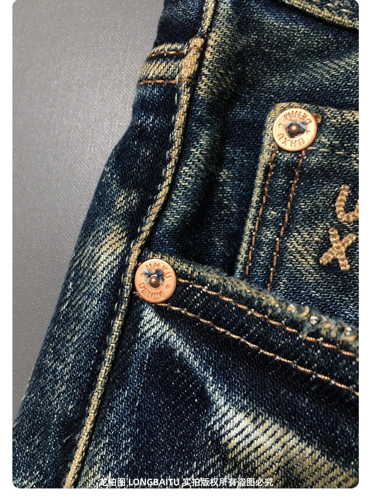 Heavyweight American Retro 100% Cotton Jeans for Men High-Street Ripped and Patched Non-Stretch Premium Loose Straight-Leg Pants