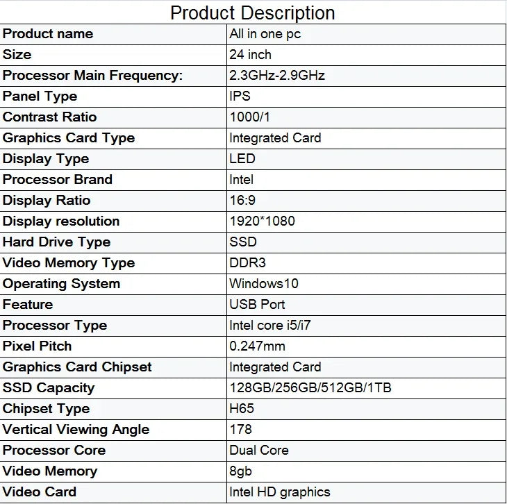 factory price 24 inch core i3 i5 i7 i9 CPU generation gaming pc full setup all in one computadora all-in-one computers with OEM