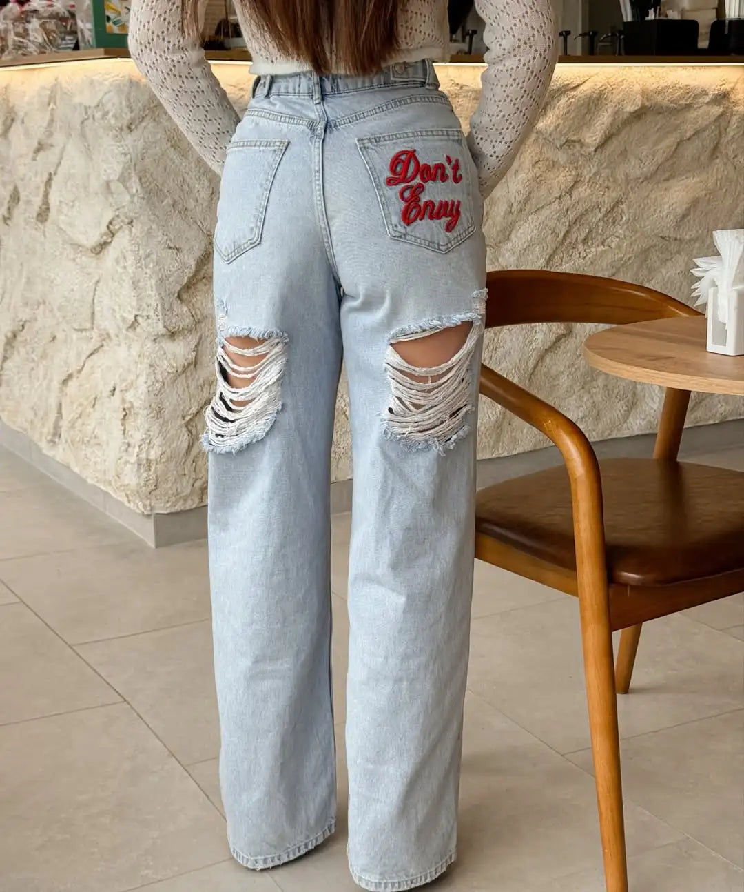 Hip Hop Street Denim Pants, Retro Anime Patterns, Patchwork Embroidery, Men's and Women's Straight Leg Jeans