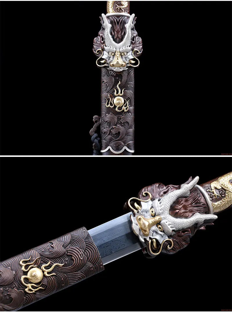 Quality Chinese Dragon Sword Handmade Forged Folded Steel Blade Ebony Wood Sheath Collection Art Props Antique Swords