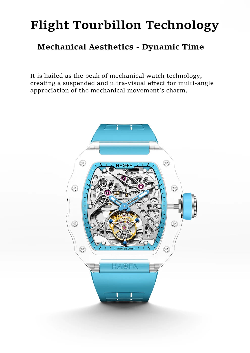 Haofa Automatic Tourbillon Skeleton Man watch Luxury Self Wind Flying Mechanical Tourbillon K9 Crystal Watches for man 2201