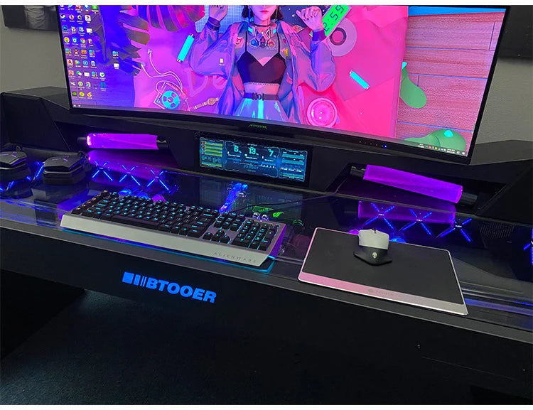Computer chassis integrated table fully transparent water-cooled large chassis special-shaped computer table e-sports table