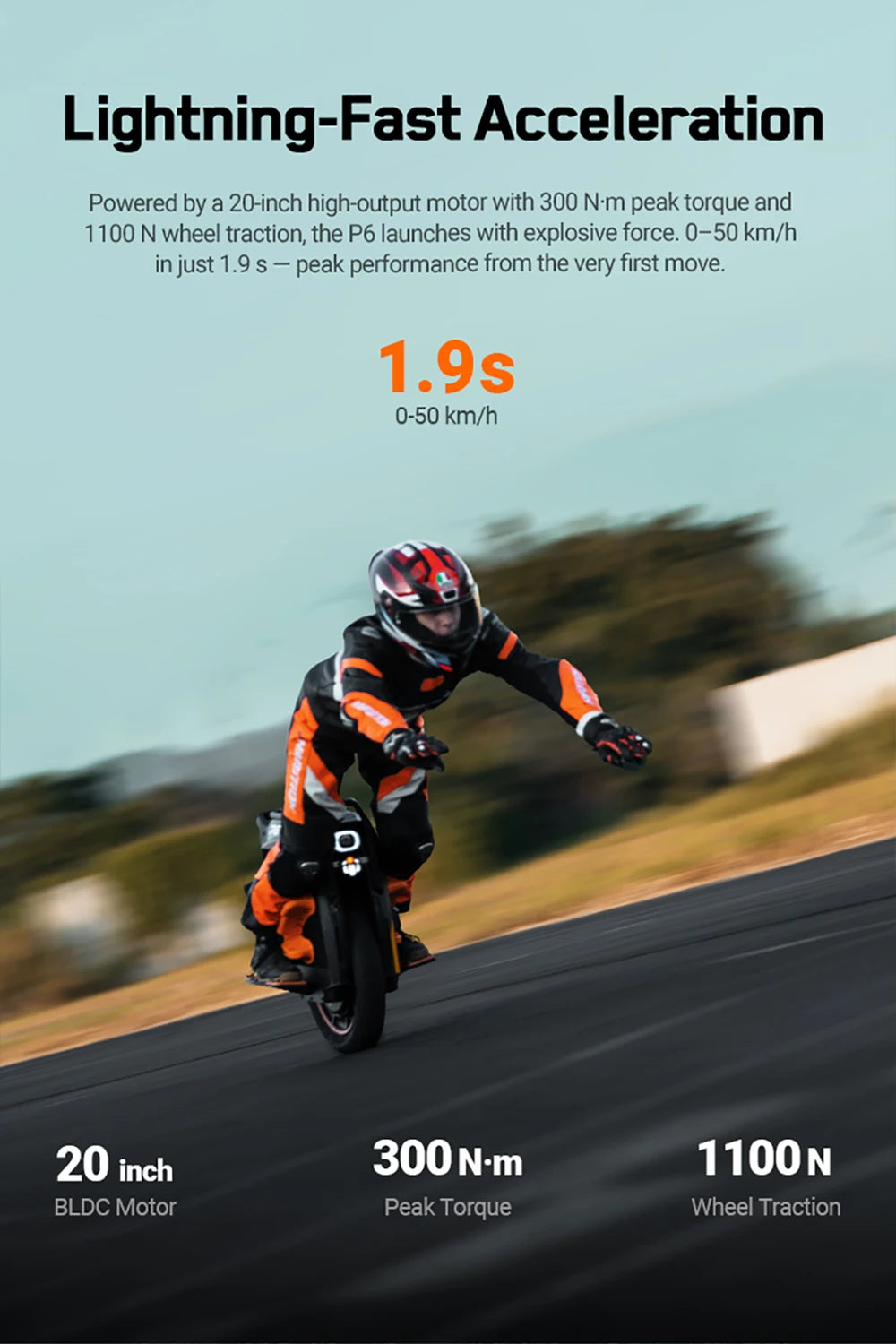 INMOTION P6 4200Wh 235.2V Battery 6000W Motor Electric Unicycle IPX6 Waterproof 150km/h Speed 150km Range 20inch 80/90-14 Tire