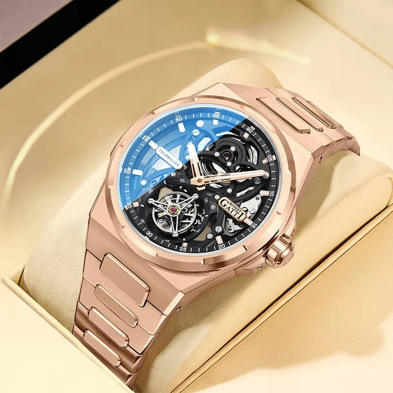 BONEST GATTI Brand BG7004 Mechanical Wristwatches Automatic Movement Luxury Sapphire Watches Skeleton Watches For Men