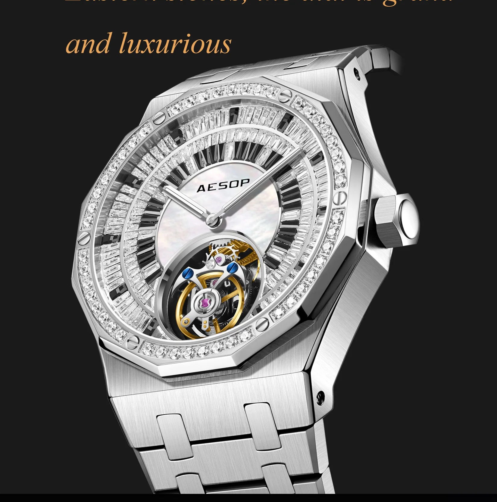 AESOP Automatic Tourbillon Mechanical Skeleton Watch For Man Watches Waterproof Wristwatches Sapphire Mirror Diamond luxury new