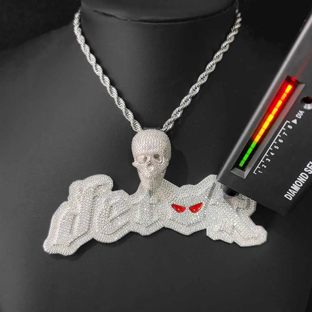 New Custom Skull Head Initial Name Moissanite Chain Pendant Hip Hop 925 Sterling Silver Iced Out Vvs Diamond Pendant For Mens