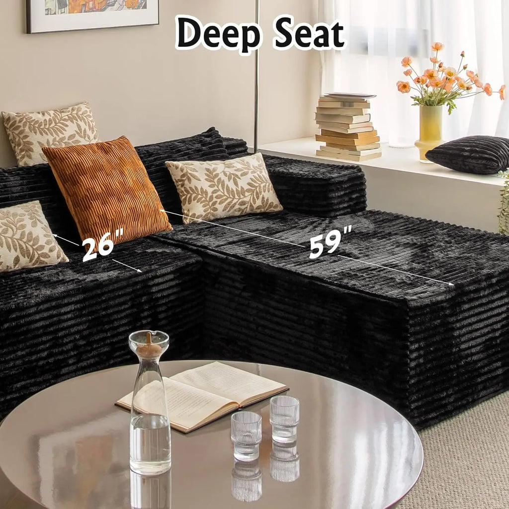 Sectional couches for Living Room Corduroy Couch, 104" Cloud Sectional Couch with L-Shape Chaise, Modern Modular, Customized