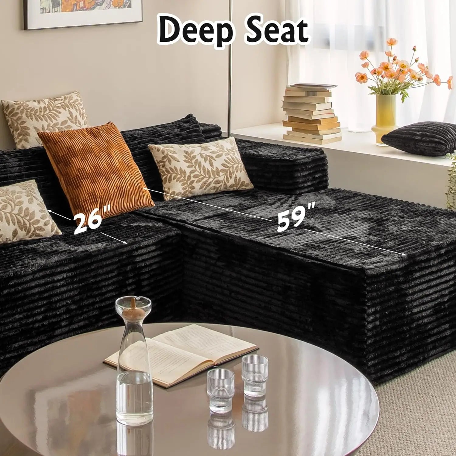 Sectional couches for Living Room Corduroy Couch, 104" Cloud Sectional Couch with L-Shape Chaise, Modern Modular, Customized