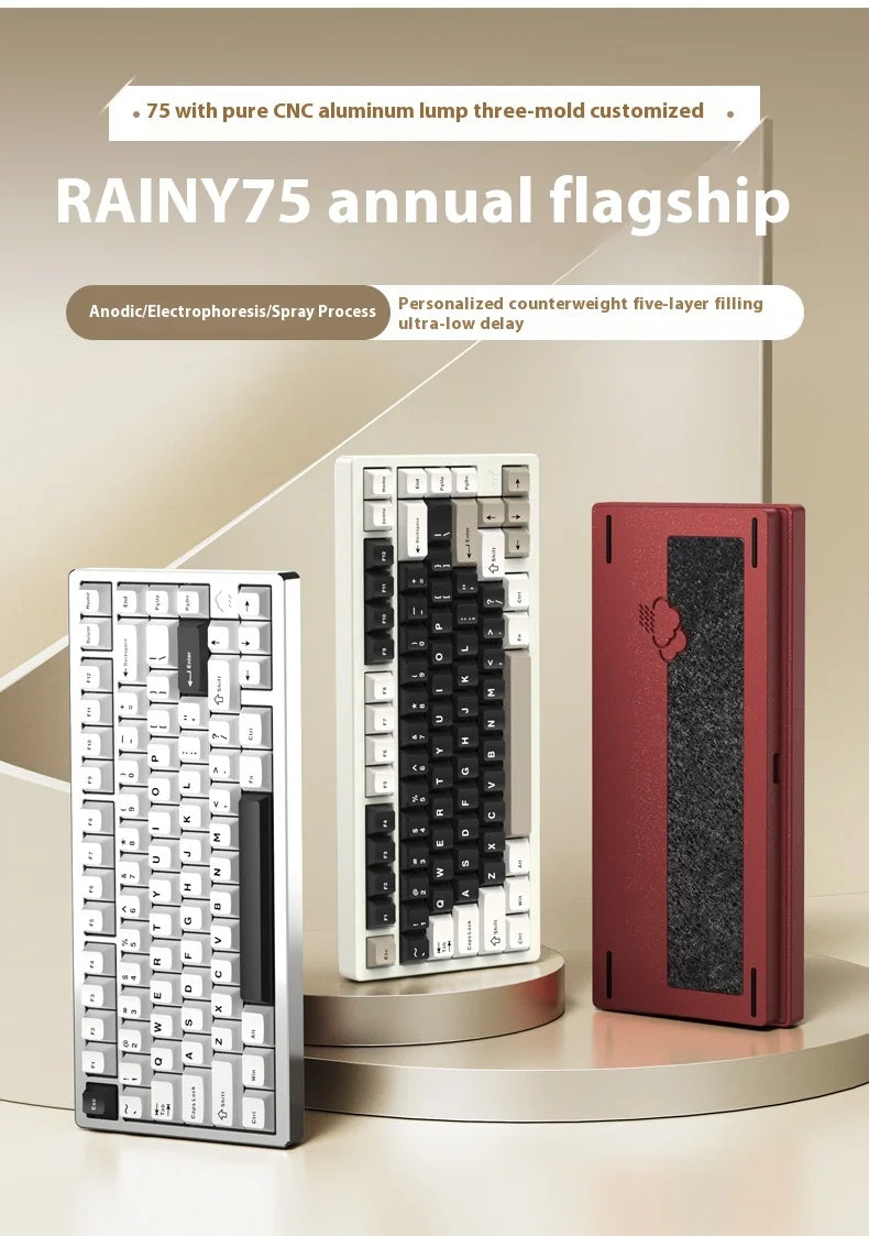 In Stock RAINY75 Mechanical Keyboard Hot-swap Aluminium Alloy Tri Mode RGB GASKET Gaming Keyboards Laptop Accessories custmgifts