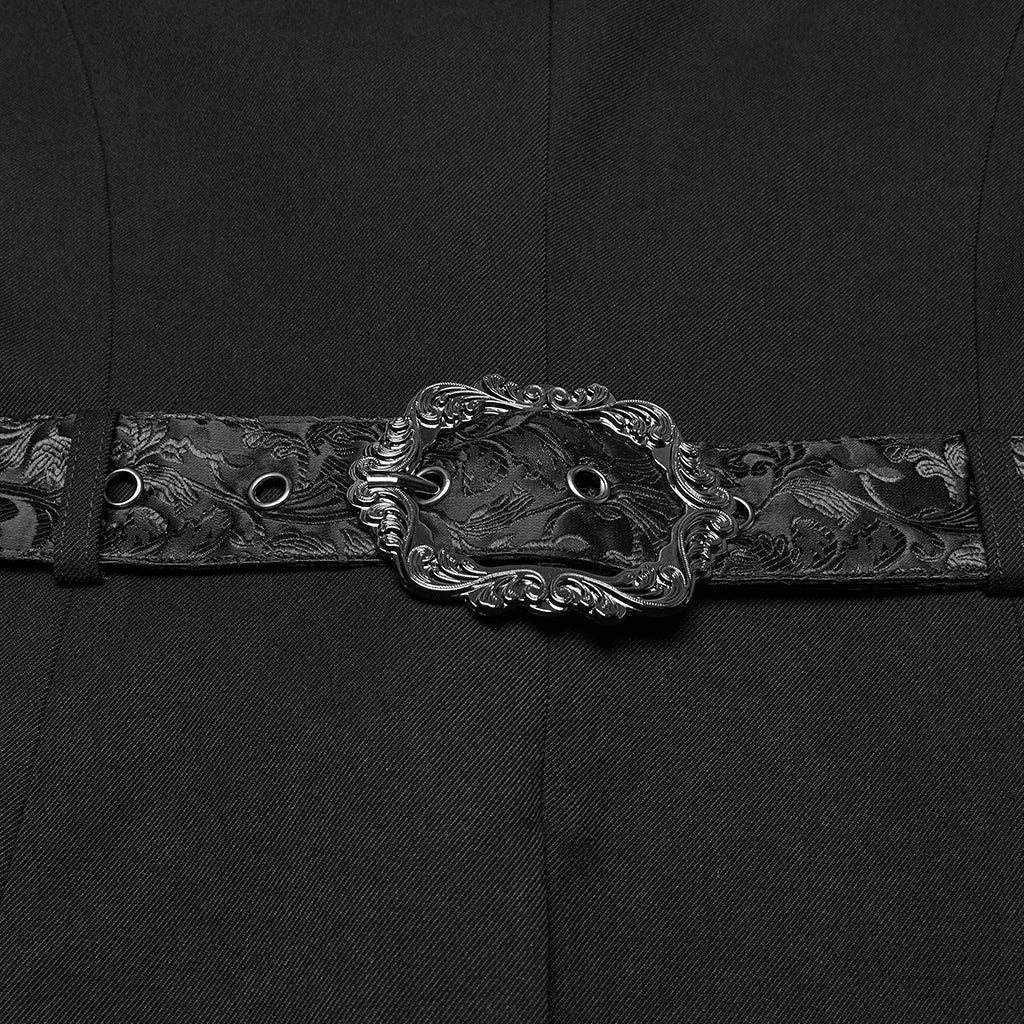 PUNK RAVE Men's Gothic Textured Jacquard Luxury Gentleman Tuxedo Handsome Stand Up Collar Cloud Shoulder Style Elegant Jacket