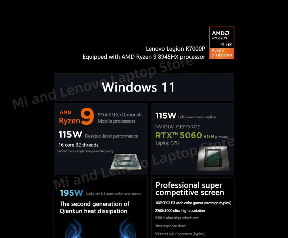 Lenovo LEGION R7000P 2025 R9 8945HX RTX5060/RTX5070 8G 16/32G+1TB 16inch 2.5K 240Hz Screen