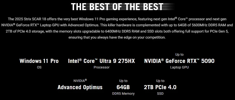 ROG Strix SCAR9 18 (2025) G835 18inch U9-275HX 32G/1TB RTX5080-16G 240H 2.5K WIN11 PRO Gaming Laptop Pc COMPUTER
