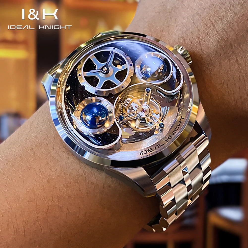 IDEAL KNIGHT Tourbillon Watch 6805 Men Automatic Mechanical Watch 100% Official Original Blue Earth Series Men Watch High Gift