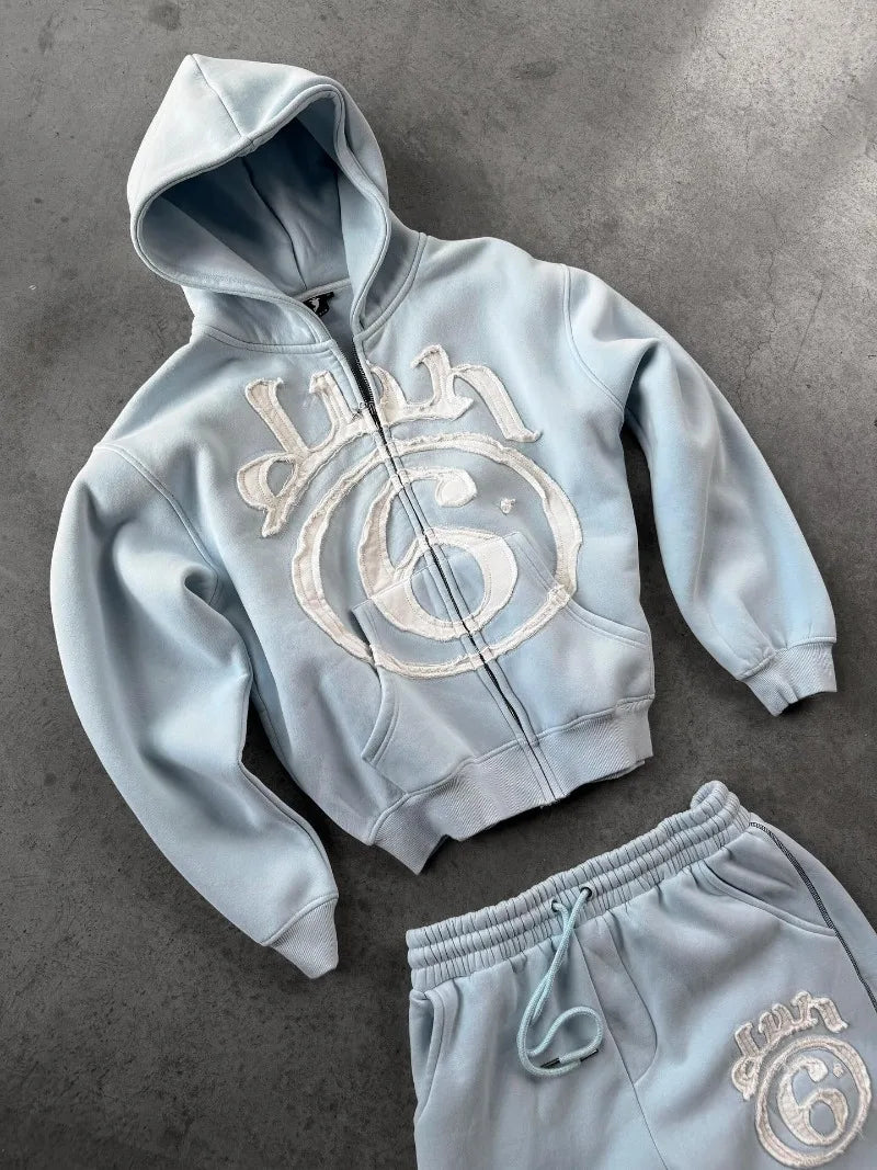 Y2K Clothing New Fashion Letter Embroidery Patch Zipper Hooded Sweater Men Gothic Harajuku Hip Hop Popular Casual Sweatshirt