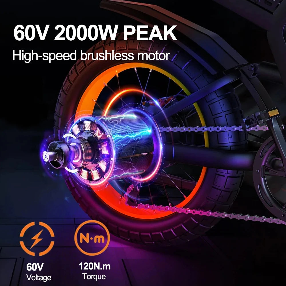 Electric bike for Adults, Dual Battery, Peak 2000W 60V,  40Ah,REMOVABLE BATTERYX2 off-road Mountain E-Bike, Electric Bicycle