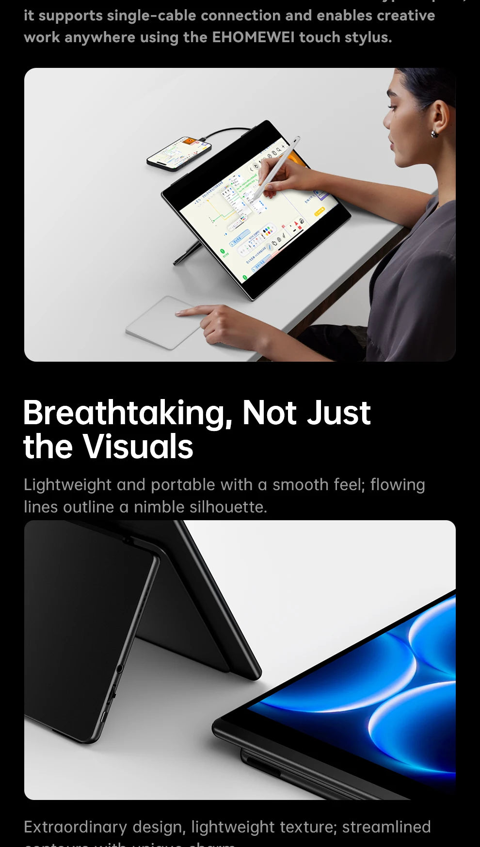 EHOMEWEI RO Series Pro 16" 3K 120Hz Touch Portable Monitor 100% DCI-P3 Active Stylus USB-C HDMI External Display Windows Mac