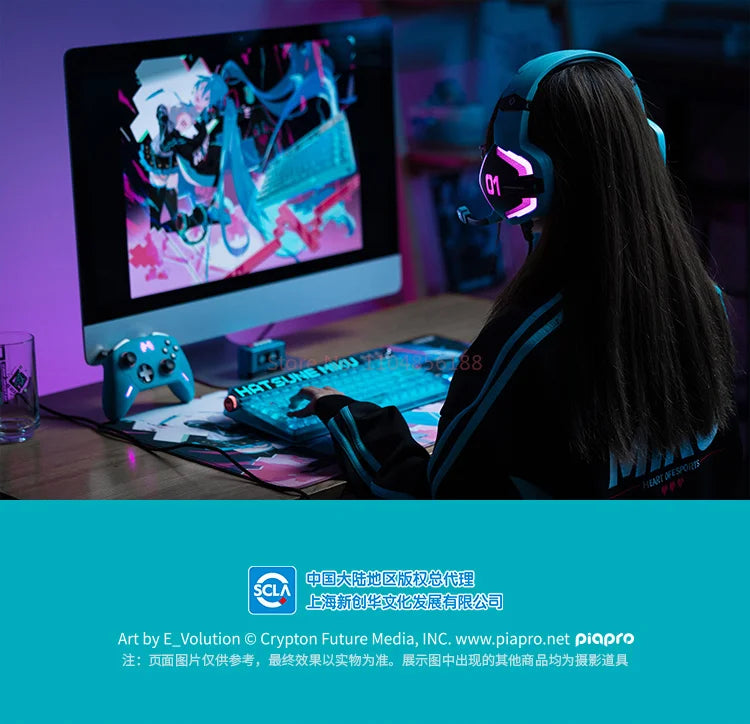 Hot Moeyu Hatsune Miku Esports Heart Series Anime Esports Headset Mechanic Surround Sound Wired Headset Christmas Gift Toy