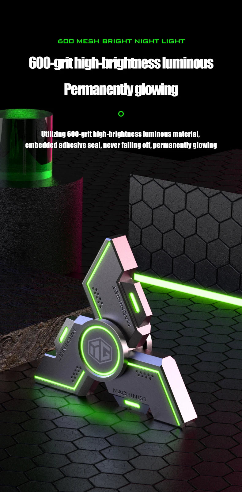 New Technology Smart Black Technology Fidget Spinner Metal Alloy Gyro Luminous Hand Stress Relief Toy Boy Adults Birtday Gifts