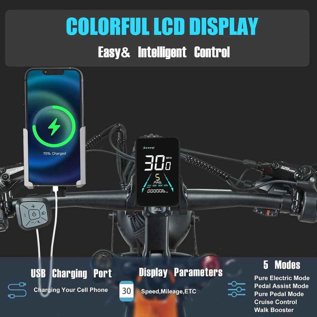 New 26" Electric Foldable Bike 1000W E-Bike 48V 30AH Bicycle  28mph Fat Tyre