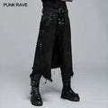 PUNK RAVE Men's Gothic Dark Textured Printed Stylish Kilt Decorated Which Is Detachable Leather Loop Party Club Men Skirts Pants