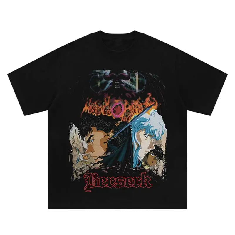 Japan Harajuku Hip Hop Streetwear Summer Anime Pattern Print T-Shirt Vintage Trend Washed Fashion Oversized Cotton Tshirt Tops
