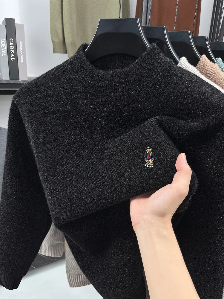 Fashion cartoon bear embroidery luxury brand sweater pullover autumn winter soft comfort knitted round neck casual men's wear