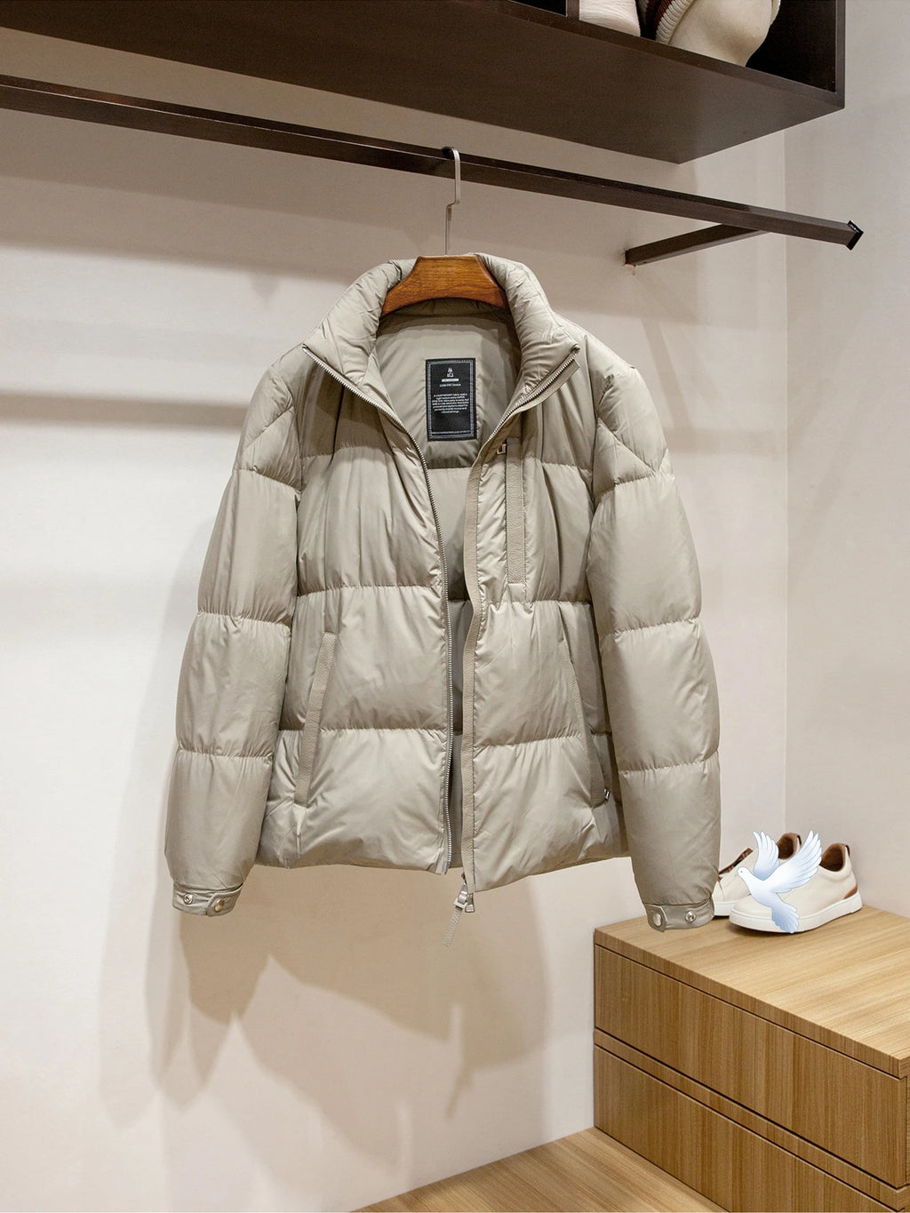 Men's High-Fluffy White Goose down Jacket Urban Outdoor Casual Hooded Stand-Up Collar Warm Filled Coat