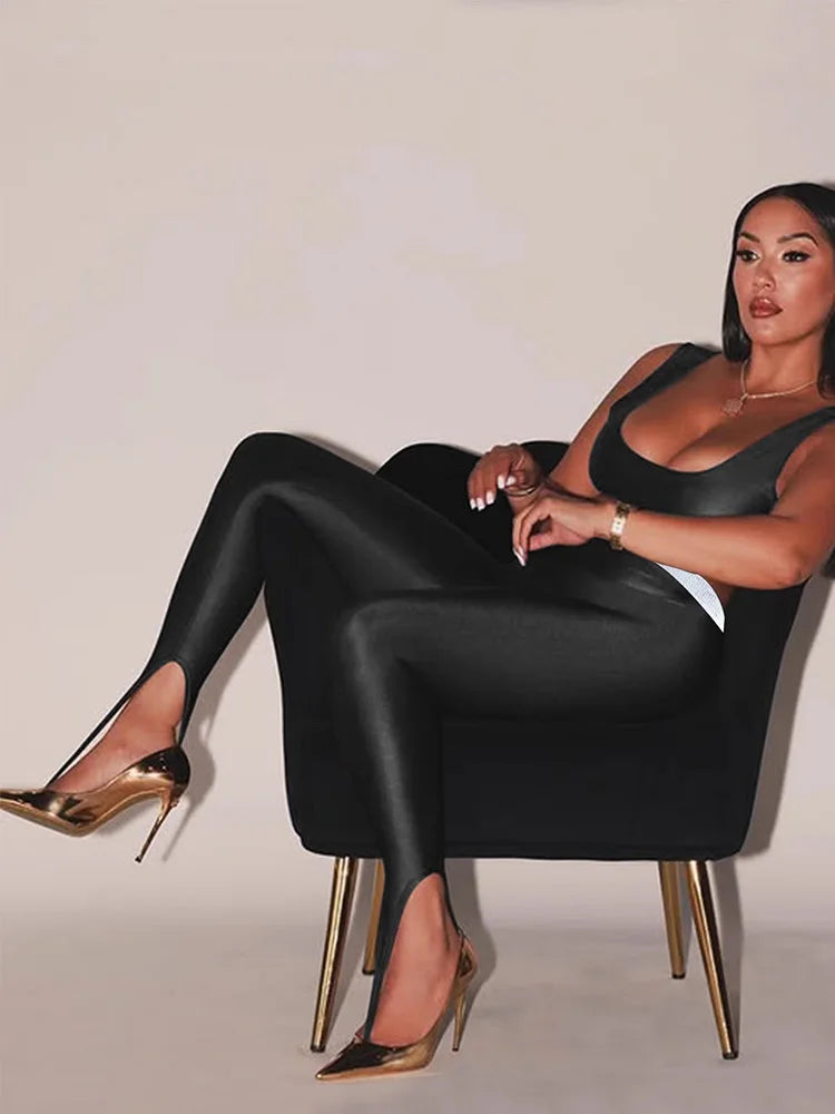 Korean Fashion Winter Black High Waisted Skinny Y2K Women Pants Sexy Glitter Casual Club 2025 Leggings Pants Long