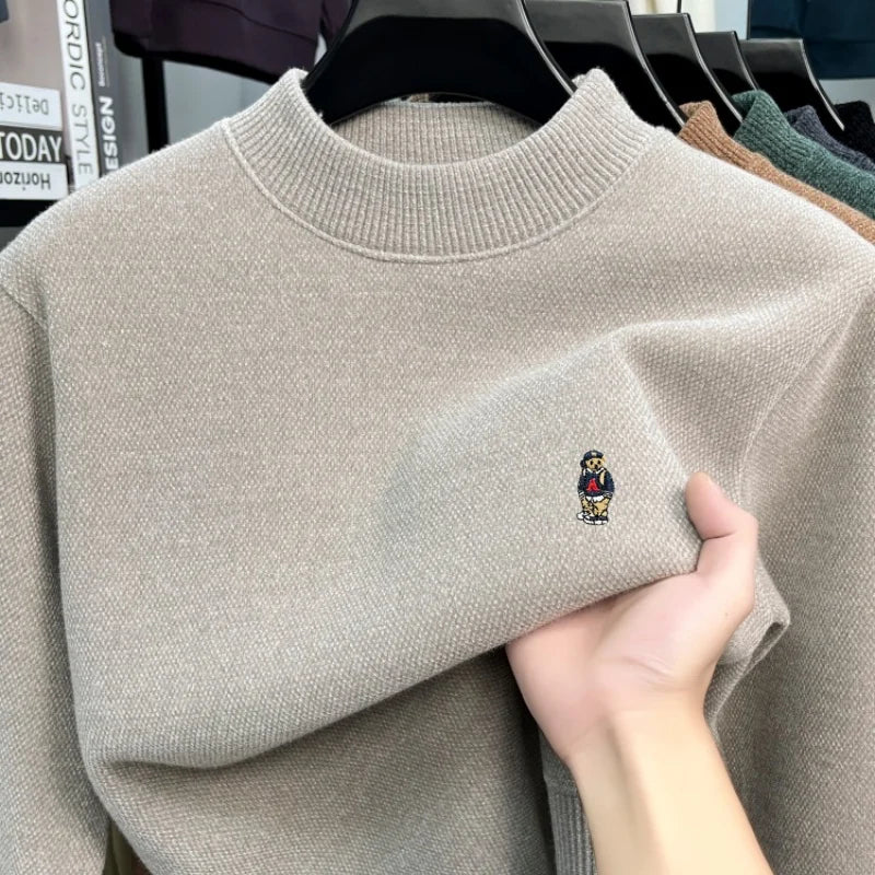 Fashion cartoon bear embroidery luxury brand sweater pullover autumn winter soft comfort knitted round neck casual men's wear
