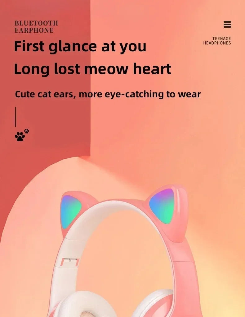 Cute Cat Wireless Headphones RGB Cute Cat Ears Headset With Microphone Noise Cancelling Kid Stereo Music Children's Gifts