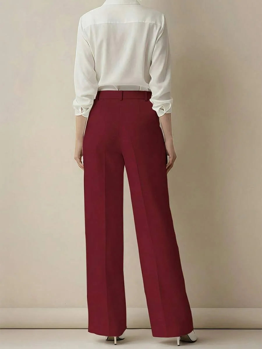 European and American cross-border spring and autumn fashion solid color casual high-waist loose work trousers with pockets