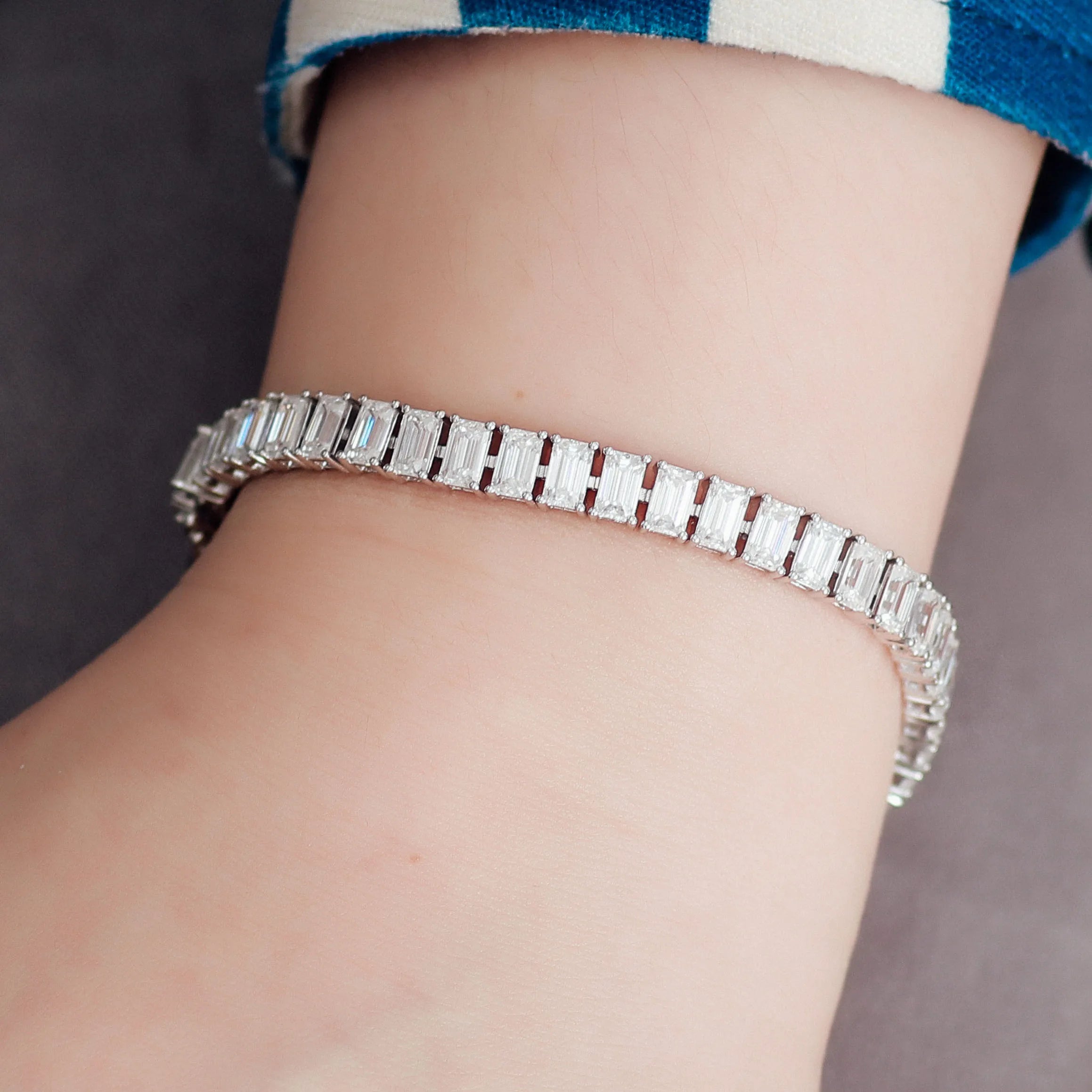 Provence Everyday Tennis Bracelet 16.5cm KGold Emerald cut DEF/VS Lab Diamonds Luxury Bangles Fine jewelry for Women Men Custom
